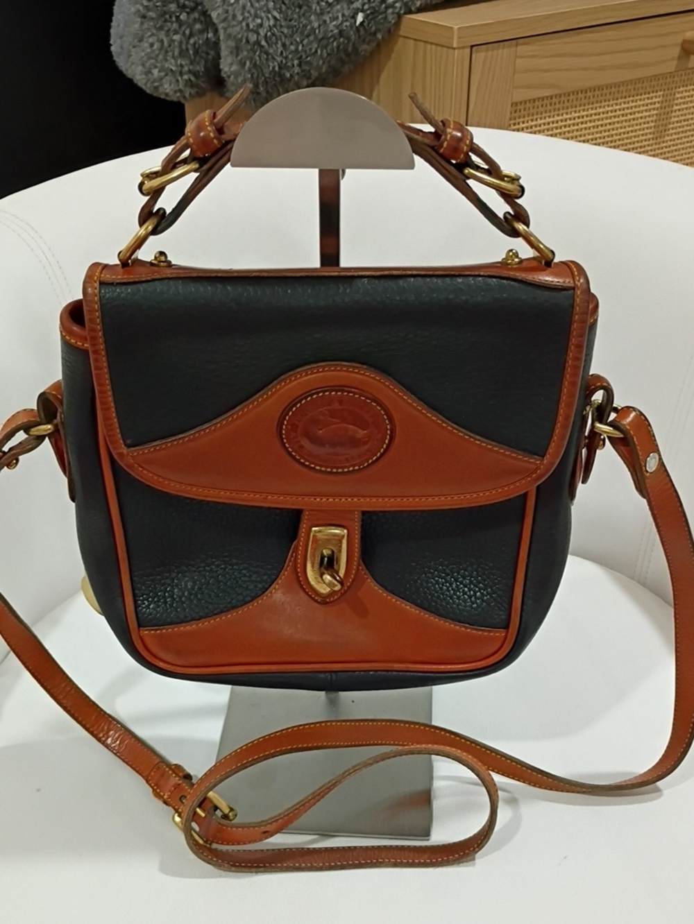Dooney & Bourke Vintage Black and Brown Leather Two-Tone Crossbody
